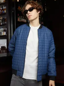 Campus Sutra Men Cubic-Quilted Bomber Jacket