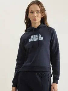 ELLE Women Typography Printed Pure Cotton Hooded Sweatshirt