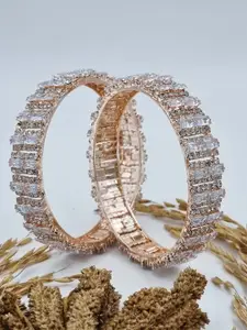 AARNAA Set of 2 Rose Gold-Plated Cubic Zirconia Studded Bangles