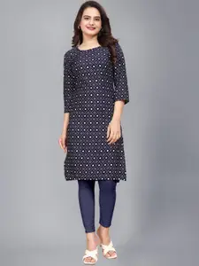 AK FASHION MALL Floral Printed Thread Work Crepe Straight Kurta