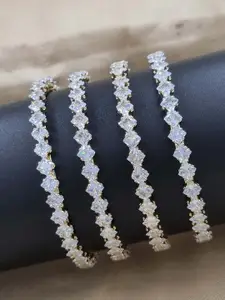 AARNAA Set Of 4 Gold-Plated American Diamond-Studded Bangles
