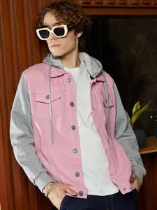 Campus Sutra Men Colourblocked Lightweight Denim Jacket with Embroidered