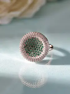 Priyaasi Rose Gold-Plated American Diamond Stone Studded Geometric Adjustable Finger Ring