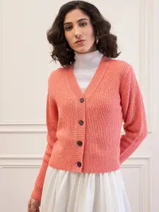 SASSAFRAS Women Striped V - Neck Long Sleeves Sweater