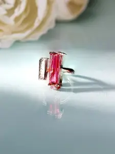 Priyaasi Rose Gold-Plated Geometric American Diamond Stone Studded Adjustable Finger Ring