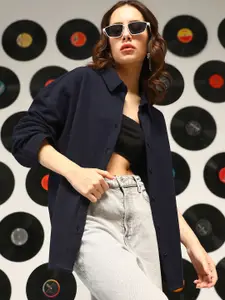 PINACOLADA Women Comfort Spread Collar Solid Cotton Oversized Casual Shirt