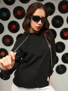 Campus Sutra Women Hooded Pullover Cotton Sweatshirt