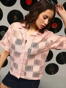 PINACOLADA Women Comfort Cuban Collar Textured Oversized Casual Shirt