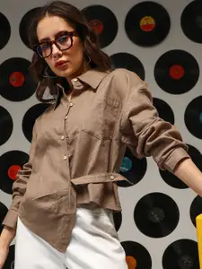 PINACOLADA Women Comfort Spread Collar Solid Oversized Casual Shirt