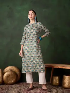 Sangria Women Cotton Printed Mandarin Collar Neck Kurta