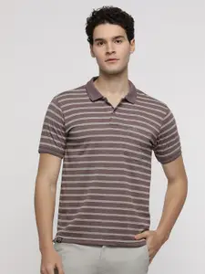 Crocodile Men Striped Polo Collar Pockets Slim Fit T-shirt