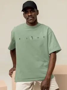 Elibolz Men Self Design Printed Oversized Bio Finish T-shirt