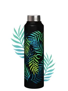 Speedex Black and Green Stainless Steel Floral Printed Single Wall Vacuum Water Bottle 1L