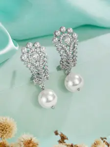 Saraf RS Jewellery Silver-Plated Contemporary American Diamond Drop Earrings