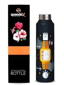 Speedex Black Abstract Printed Stainless Steel Single Wall Vacuum Water Bottle 1L