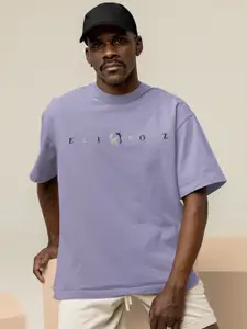 Elibolz Men Printed Drop-Shoulder Sleeves Oversized Bio Finish T-shirt