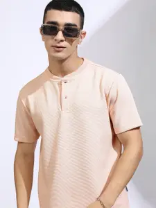 HIGHLANDER Men Henley Neck Textured Relaxed Fit Tshirt
