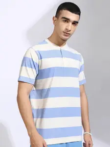 HIGHLANDER Striped Henley Neck T-shirt