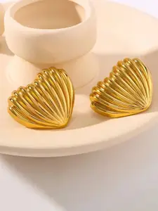 DIVASTRI Gold-Plated Stainless Steel Anti Tarnish Heart Shaped Drop Earrings