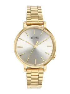 Sonata Women Brass Printed Dial & Stainless Steel Straps Analogue Watch 87045YM01W