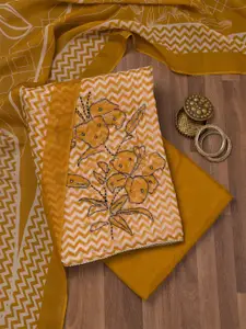 Koskii Floral Printed Beads and Stones Unstitched Dress Material