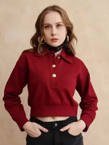 RAREISM Women Shirt Collar Long Sleeves Pullover Sweatshirt