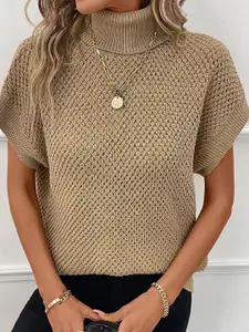 HERE&NOW Women Turtle Neck Short Sleeves Pullover Sweater