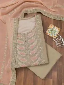 Koskii Ethnic Motifs Embroidered Zari Unstitched Dress Material