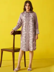 Anouk Women Floral Embroidered Shirt Dress
