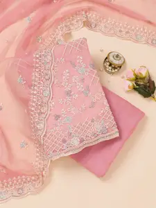 Koskii Floral Embroidered Stone Work Unstitched Dress Material