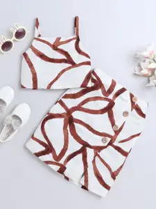 taffykids Girls Abstract Printed Shoulder Straps Top With Skirt