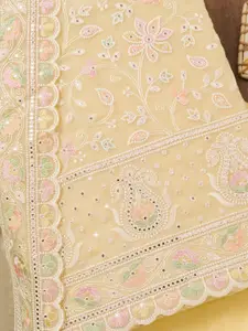 Koskii Floral Embroidered Mirror Work & Thread Work Organza Unstitched Dress Material