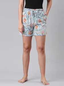 Go Colors Women Floral Printed Mid-Rise Lounge Shorts