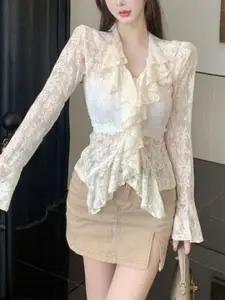 HERE&NOW Women V-Neck Long Sleeves Cardigan Shrug