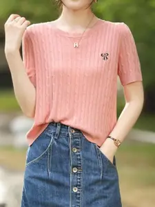 KPOP Women Round Neck Short Sleeves Pullover Sweater