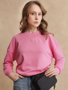 RAREISM Women Cotton Round Neck Long Sleeves Pullover Sweatshirt