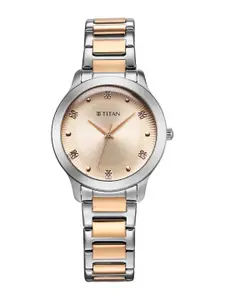 Titan Women Embellished Stainless Steel Straps Analogue Watch 95299KM01