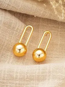 DIVASTRI Gold-Plated Stainless Steel Anti Tarnish Contemporary Shaped Drop Earrings