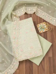 Koskii Floral Embroidered Mirror Work Organza Unstitched Dress Material