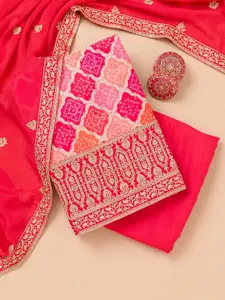 Koskii Bandhani Printed Zari & Sequinned Unstitched Dress Material