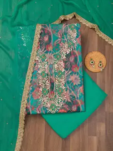 Koskii Floral Embroidered Zari Organza Unstitched Dress Material