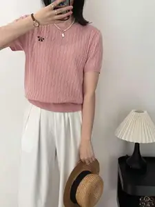 KPOP Women Self Design Round Neck Pullover Sweater