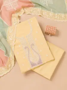 Koskii Floral Embroidered Thread Work Organza Unstitched Dress Material