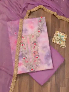 Koskii Bandhani Printed Beads & Stones Organza Unstitched Dress Material