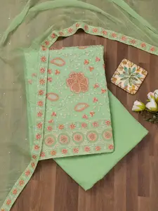 Koskii Floral Embroidered Stone Work & Thread Work Georgette Unstitched Dress Material