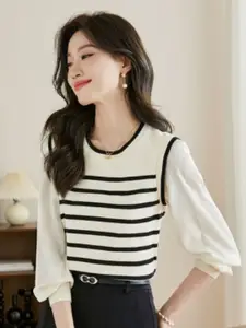 KPOP Women Striped Sweater Vest