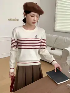 KPOP Women Striped Cotton Pullover Sweater