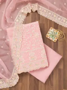 Koskii Floral Embroidered Organza Unstitched Dress Material