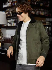 Campus Sutra Men Solid Suede Lightweight Bomber Jacket