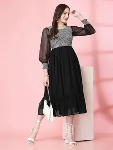 Selvia Women Geometric Printed Fit & Flare Midi Dress